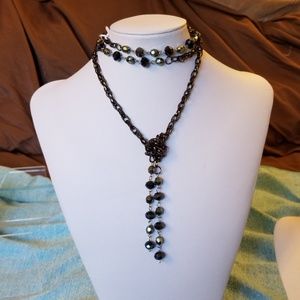 🦚HP🦚 NWT Handmade Necklace Black Green Gray